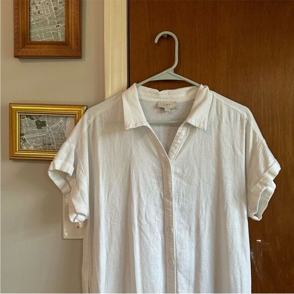 LOFT Outlet White Button Front Midi Maxi Dress Women’s Small Linen Blend - Picture 5 of 6